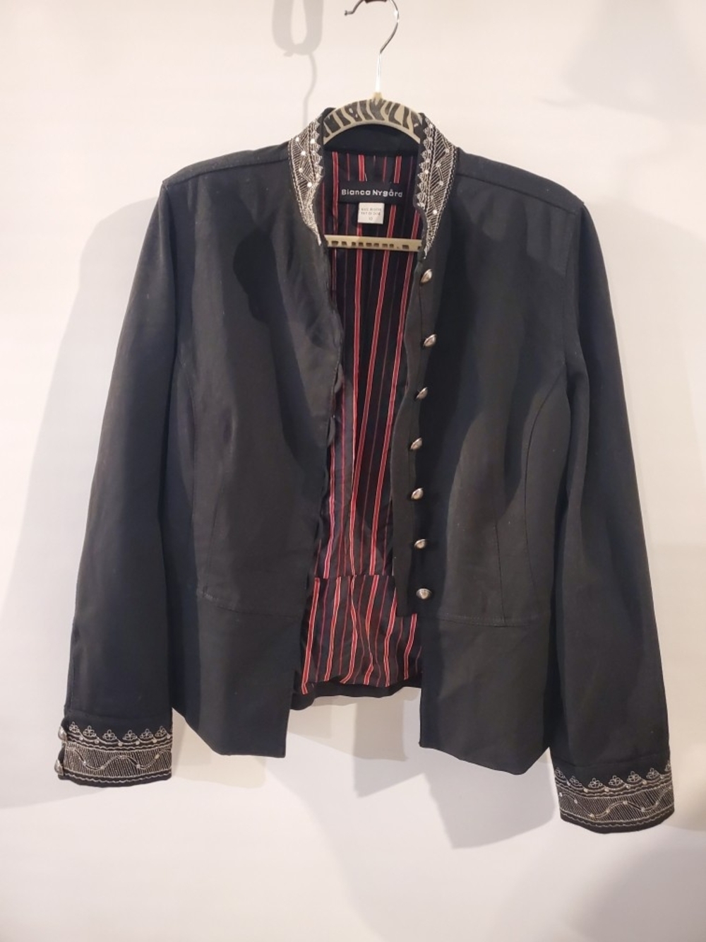 Bianca Nygård Black Embroidered Military-Style Blazer